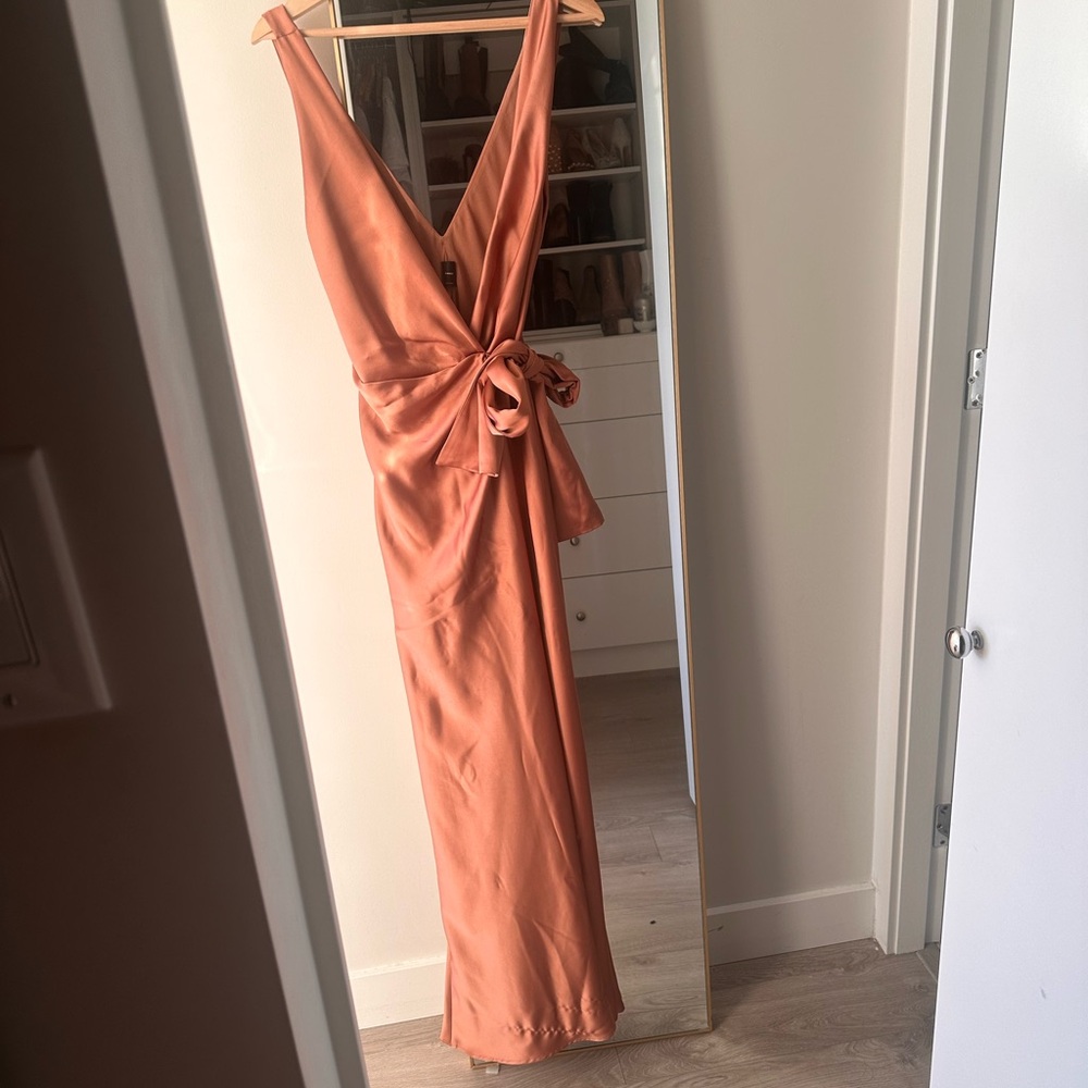 Elegant Satin Wrap Dress in Rust